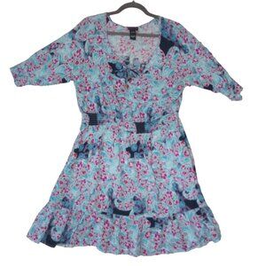 Torrid Dress Floral Print Knee-Length With 3/4 Sleeves & Ruffled Hem